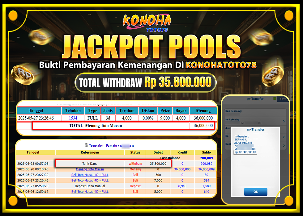 KONOHATOTO78 JACKPOT TOGEL PASARAN TOTOMACAU Rp.35.800.000,LUNAS